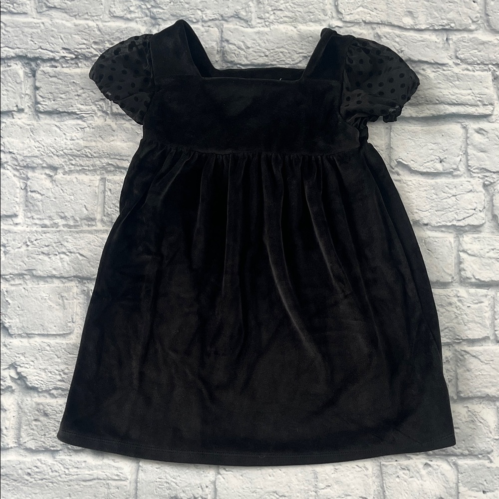 Joe Fresh Black Velvet Dress with Sheer Polka Dot Sleeve